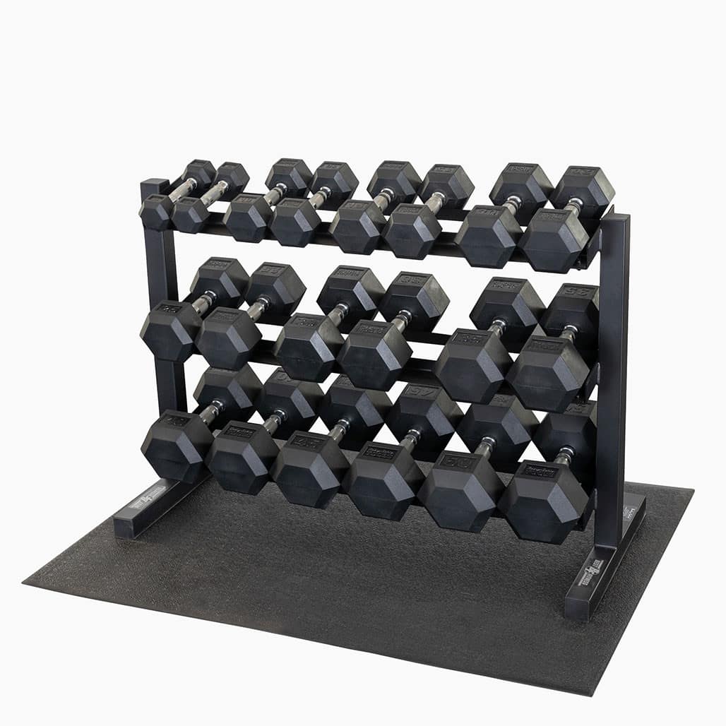 Body solid 5-50 lb. Rubber Dumbbell Set with Storage Rack