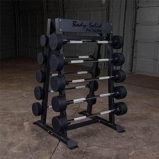 Body Solid Fixed Barbell Set with SBBR100 Rack-New